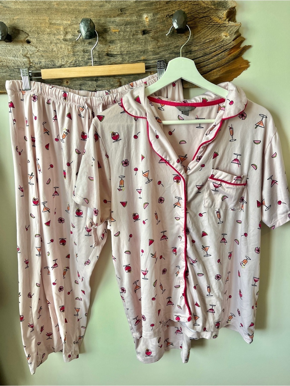 Light Pink Cocktail Print Pyjama Set